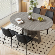 Hawsaiy Extendable Round to Oval Dining Table Set for 4–6, Space-Saving Wooden Table with Hidden Storage, Expandable Dining Table with Upholstered Chairs