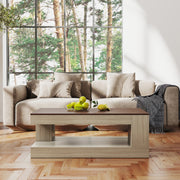 Hawsaiy Farmhouse Coffee Table with Storage Shelf & LED Light, 47