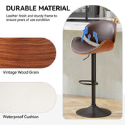 Nalupatio Swivel Bar Stools Set of 2, PU Leather Upholstered Bentwood Barstools with Back & Footrest,Seat Adjustable Height 23.5-32.5IN Counter Height Bar Chairs for Bar Kitchen Dining Room,Black