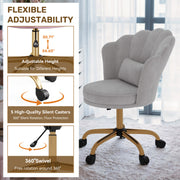 Hawsaiy Shell Back Home Office Chair with Lumbar Pillow, Modern Upholstered Desk Chair with Gold Metal Base, Swivel Adjustable Computer Chair for Home Office