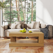 Hawsaiy Farmhouse Coffee Table with Storage Shelf & LED Light, 47