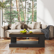 Hawsaiy Farmhouse Coffee Table with Storage Shelf & LED Light, 47