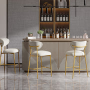 Hwawsaiy Counter Height Bar Stools Set of 2, Velvet Ergonomic Modern Counter Stool with Back, 25.9 inch Seat Height Comfy Bar Chairs with Powder Sprayed Golden Metal Legs, Grey