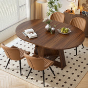 Hawsaiy Extendable Round to Oval Dining Table Set for 4–6, Space-Saving Wooden Table with Hidden Storage, Expandable Dining Table with Upholstered Chairs