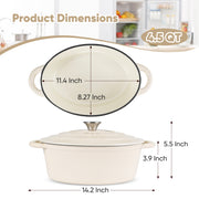 Hawsaiy Enameled Oval Dutch Oven Pot with Lid and Dual Handles, Cast Iron Dutch Oven for Cooking, Bread Baking, Non-stick Enamel Coated Cookware