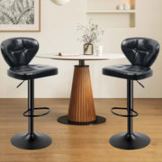 Nalupatio Bar Stools,PU Leather Adjustable Swivel Barstools Kitchen Counter Height Bar Stools, Hydraulic for Kitchen Counter Height, Square Island Backed Bar Stools,Black,Set of 2