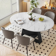 Hawsaiy Extendable Round to Oval Dining Table Set for 4, Space-Saving Wooden Table with Hidden Storage, Expandable Dining Table with Faux Leather Chairs