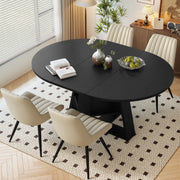 Hawsaiy Extendable Round to Oval Dining Table Set for 4–6, Space-Saving Wooden Table with Hidden Storage, Expandable Dining Table with Upholstered Chairs