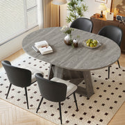 Hawsaiy Extendable Round to Oval Dining Table Set for 4, Space-Saving Wooden Table with Hidden Storage, Expandable Dining Table with Faux Leather Chairs