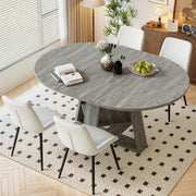 Hawsaiy Extendable Round to Oval Dining Table Set for 4–6, Space-Saving Wooden Table with Hidden Storage, Expandable Dining Table with Upholstered Chairs