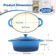 Hawsaiy Enameled Oval Dutch Oven Pot with Lid and Dual Handles, Cast Iron Dutch Oven for Cooking, Bread Baking, Non-stick Enamel Coated Cookware