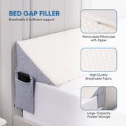 Hawsaiy Wedge Pillow for Bed Gap Filler, Breathable Support Pillow with Removable Zipper Pillowcase, High-Density Foam, Large Pocket Storage