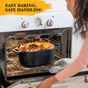 Hawsaiy 4.5QT Oval Cast Iron Dutch Oven with Skillet Lid, Plant Oil Coating, Nonstick Bread Baking Pot with Silicone & Cotton Oven Mitts, 2-in-1 Casserole for Baking, Stewing & Frying