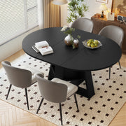 Hawsaiy Extendable Round to Oval Dining Table Set for 4, Space-Saving Wooden Table with Hidden Storage, Expandable Dining Table with Faux Leather Chairs