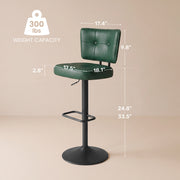 Hawsaiy Vintage Bar Stools Set of 2, Adjustable Swivel Counter Height Barstools, Tufted Faux Leather Kitchen Island Chairs with Footrest