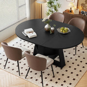 Hawsaiy Extendable Round to Oval Dining Table Set for 4, Space-Saving Wooden Table with Hidden Storage, Expandable Dining Table with Faux Leather Chairs