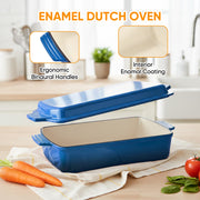 Hawsaiy Rectangular Enamel Dutch Oven with Ergonomic Binaural Handles, Perfect for All Stovetops and Oven Cooking