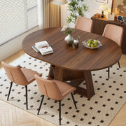 Hawsaiy Extendable Round to Oval Dining Table Set for 4–6, Space-Saving Wooden Table with Hidden Storage, Expandable Dining Table with Upholstered Chairs