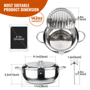 Kerilyn Deep Fryer Pot, 11 Inch/4.2 L Janpanese Style Tempura Frying Pot with Lid, 304 Stainless Steel with Temperature Control and Oil Drip Drainer Rack, for Kitchen French Fries, Chicken etc