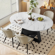 Hawsaiy Extendable Round to Oval Dining Table Set for 4–6, Space-Saving Wooden Table with Hidden Storage, Expandable Dining Table with Upholstered Chairs
