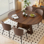 Hawsaiy Extendable Round to Oval Dining Table Set for 4, Space-Saving Wooden Table with Hidden Storage, Expandable Dining Table with Faux Leather Chairs