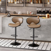 Nalupatio Bar Stools Set of 2, Faux Leather Bar Stools with Back, Chic Swivel Counter Stools with Footrest, Adjustable Kitchen Stools for Kitchen and Bars, Black