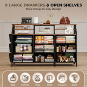 Hawsaiy Fabric Dresser Storage Cabinet with 9 Drawers and 2 Shelves, Tall Dresser Organizer with Side Pocket, Wood Top & Metal Frame for Bedroom, Closet, Entryway, Living Room,