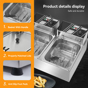 Hawsaiy Electric Deep Fryer with Baskets & Lids, Commercial Deep Fryer with Temperature Control, Stainless Steel Fryer, Countertop Fryers for Home Kitchen and Restaurant, 2500W