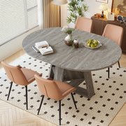 Hawsaiy Extendable Round to Oval Dining Table Set for 4–6, Space-Saving Wooden Table with Hidden Storage, Expandable Dining Table with Upholstered Chairs