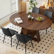 Hawsaiy Extendable Round to Oval Dining Table Set for 4–6, Space-Saving Wooden Table with Hidden Storage, Expandable Dining Table with Upholstered Chairs