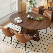 Hawsaiy Extendable Round to Oval Dining Table Set for 4–6, Space-Saving Wooden Table with Hidden Storage, Expandable Dining Table with Upholstered Chairs