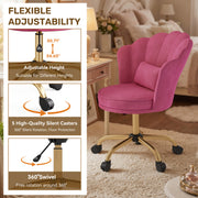 Hawsaiy Shell Back Home Office Chair with Lumbar Pillow, Modern Upholstered Desk Chair with Gold Metal Base, Swivel Adjustable Computer Chair for Home Office