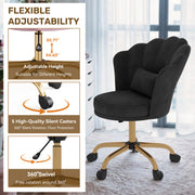 Hawsaiy Shell Back Home Office Chair with Lumbar Pillow, Modern Upholstered Desk Chair with Gold Metal Base, Swivel Adjustable Computer Chair for Home Office
