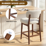 Hawsaiy Counter Height Bar Stools Set of 2/4, Mid Century Modern Boucle Barstools with Solid Wood Frame, Upholstered Kitchen Island Stools with Backrest & Footrest