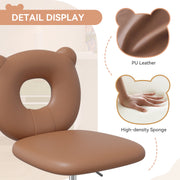 Nalupatio Bear Kids Desk Chair with Wheels& Back, Adjustable Armless Child Study Chair, Cute Teddy Fabric Office Chair, Vanity Makeup Chair for Girl & Lady in Bedroom Reading Living Room,Beige