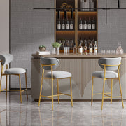 Hwawsaiy Counter Height Bar Stools Set of 2, Velvet Ergonomic Modern Counter Stool with Back, 25.9 inch Seat Height Comfy Bar Chairs with Powder Sprayed Golden Metal Legs, Grey