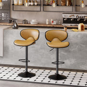 Nalupatio Bar Stools Set of 2, Faux Leather Bar Stools with Back, Chic Swivel Counter Stools with Footrest, Adjustable Kitchen Stools for Kitchen and Bars, Black