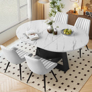 Hawsaiy Extendable Round to Oval Dining Table Set for 4–6, Space-Saving Wooden Table with Hidden Storage, Expandable Dining Table with Upholstered Chairs