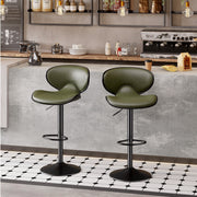 Nalupatio Bar Stools Set of 2, Faux Leather Bar Stools with Back, Chic Swivel Counter Stools with Footrest, Adjustable Kitchen Stools for Kitchen and Bars, Black