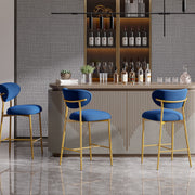 Hwawsaiy Counter Height Bar Stools Set of 2, Velvet Ergonomic Modern Counter Stool with Back, 25.9 inch Seat Height Comfy Bar Chairs with Powder Sprayed Golden Metal Legs, Grey