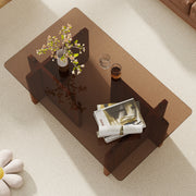 Hawsaiy Modern Glass Coffee Table with Wooden Base, Stylish End Table for Living Room & Office, Natural(23.6