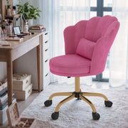 Hawsaiy Shell Back Home Office Chair with Lumbar Pillow, Modern Upholstered Desk Chair with Gold Metal Base, Swivel Adjustable Computer Chair for Home Office