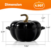 Hawsaiy 4.5 QT Pumpkin Shaped Cast Iron Dutch Oven, 360° Uniform Heating, Enameled Cast Iron Pot with Lid, Suitable for Most Stoves, Festive Cookware