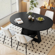 Hawsaiy Extendable Round to Oval Dining Table Set for 4–6, Space-Saving Wooden Table with Hidden Storage, Expandable Dining Table with Upholstered Chairs