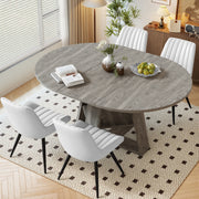 Hawsaiy Extendable Round to Oval Dining Table Set for 4–6, Space-Saving Wooden Table with Hidden Storage, Expandable Dining Table with Upholstered Chairs
