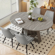 Hawsaiy Extendable Round to Oval Dining Table Set for 4–6, Space-Saving Wooden Table with Hidden Storage, Expandable Dining Table with Upholstered Chairs