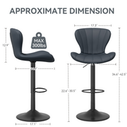 Nalupatio Modern Bar Stools Set of 2 Faux Leather Upholstered Swivel Barstools,Black