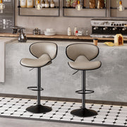 Nalupatio Bar Stools Set of 2, Faux Leather Bar Stools with Back, Chic Swivel Counter Stools with Footrest, Adjustable Kitchen Stools for Kitchen and Bars, Black