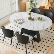 Hawsaiy Extendable Round to Oval Dining Table Set for 4, Space-Saving Wooden Table with Hidden Storage, Expandable Dining Table with Faux Leather Chairs
