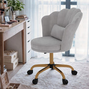 Hawsaiy Shell Back Home Office Chair with Lumbar Pillow, Modern Upholstered Desk Chair with Gold Metal Base, Swivel Adjustable Computer Chair for Home Office